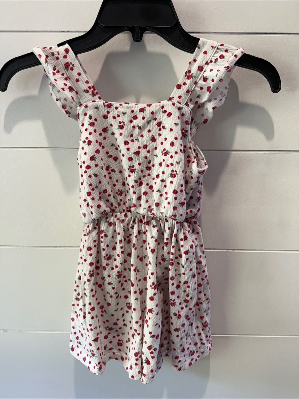 Girls' White and Red Floral Summer Romper